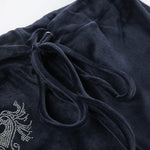 Rockmore Retro Rhinestone Flare Pants Velvet Drawstring Casual Trouser Streetwear Cute Bottoms Y2K Aesthetic 2000s Women's Pants RT220