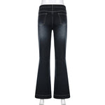 Rockmore Vintage Flare Jeans Women Low Rise Fashion Washed Jean Pants Y2K Aesthetic High Street Denim Trousers Korean Casual New RT220