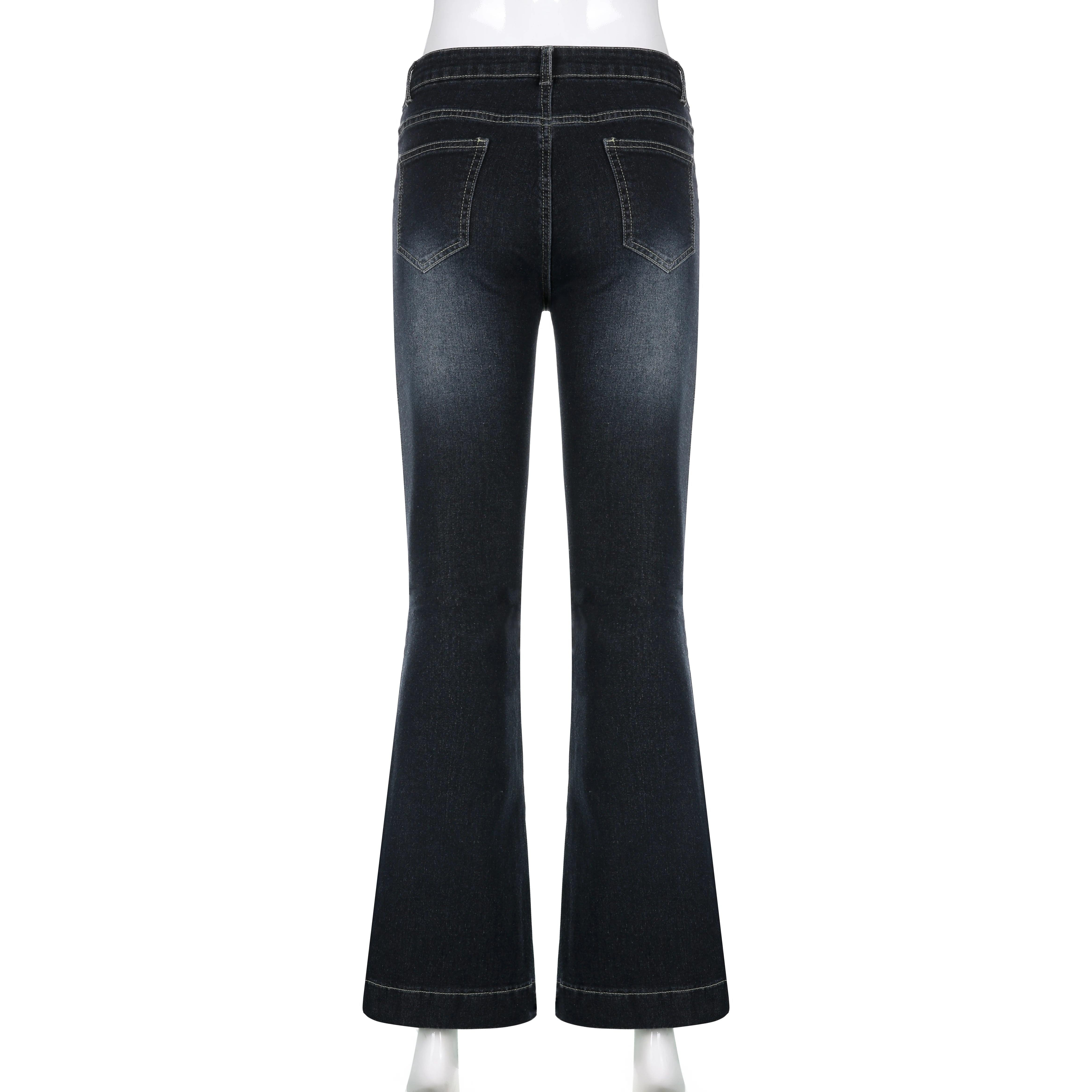 Rockmore Vintage Flare Jeans Women Low Rise Fashion Washed Jean Pants Y2K Aesthetic High Street Denim Trousers Korean Casual New RT220