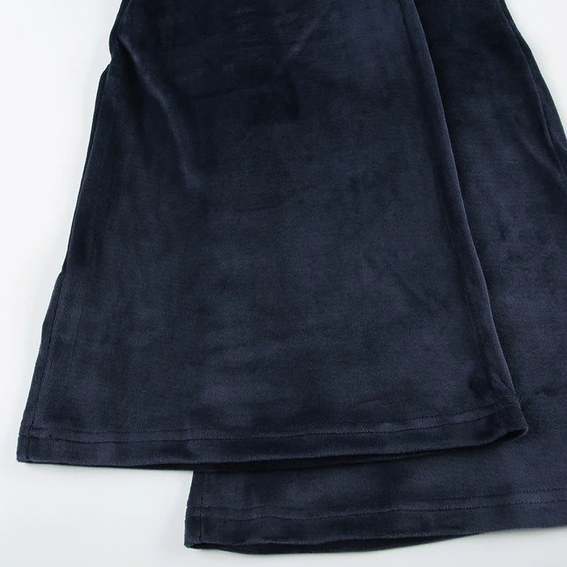 Rockmore Retro Rhinestone Flare Pants Velvet Drawstring Casual Trouser Streetwear Cute Bottoms Y2K Aesthetic 2000s Women's Pants RT220