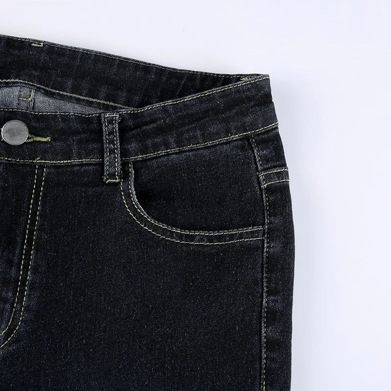 Rockmore Vintage Flare Jeans Women Low Rise Fashion Washed Jean Pants Y2K Aesthetic High Street Denim Trousers Korean Casual New RT220