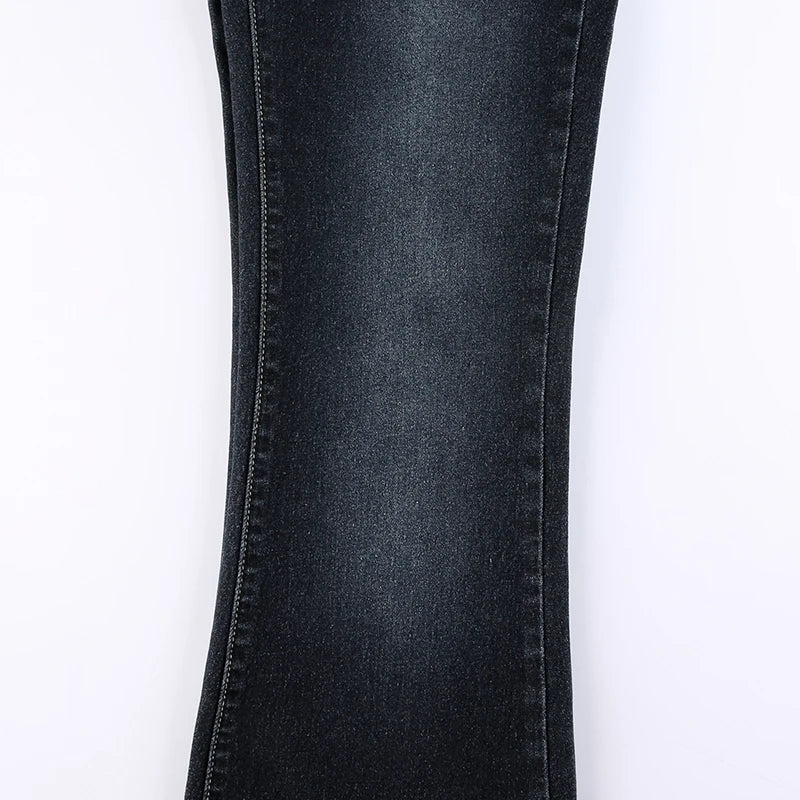 Rockmore Vintage Flare Jeans Women Low Rise Fashion Washed Jean Pants Y2K Aesthetic High Street Denim Trousers Korean Casual New RT220