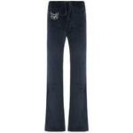 Rockmore Retro Rhinestone Flare Pants Velvet Drawstring Casual Trouser Streetwear Cute Bottoms Y2K Aesthetic 2000s Women's Pants RT220