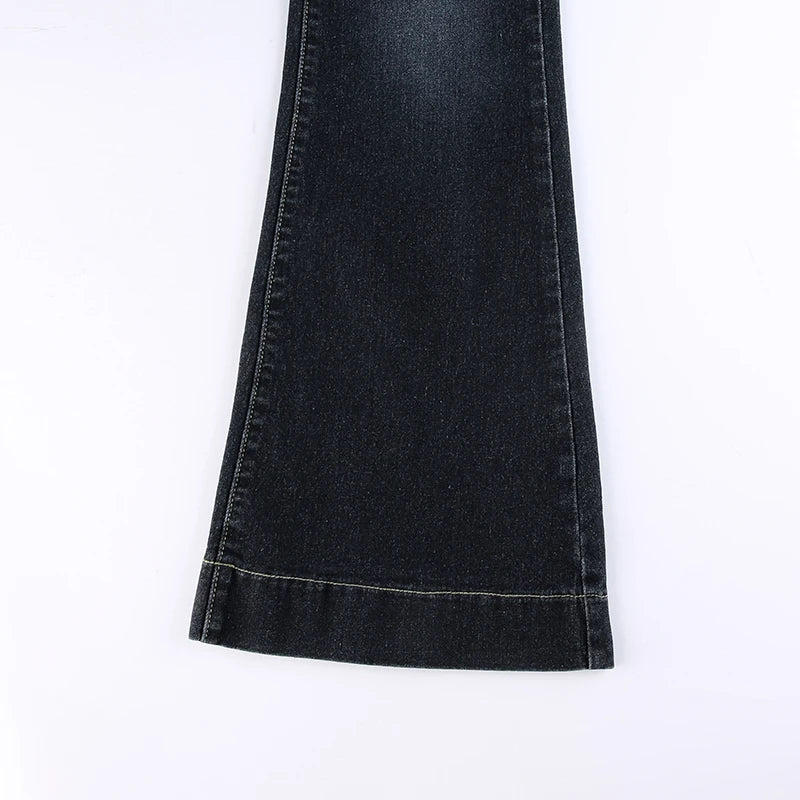 Rockmore Vintage Flare Jeans Women Low Rise Fashion Washed Jean Pants Y2K Aesthetic High Street Denim Trousers Korean Casual New RT220