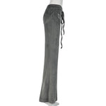 Rockmore Retro Rhinestone Flare Pants Velvet Drawstring Casual Trouser Streetwear Cute Bottoms Y2K Aesthetic 2000s Women's Pants RT220