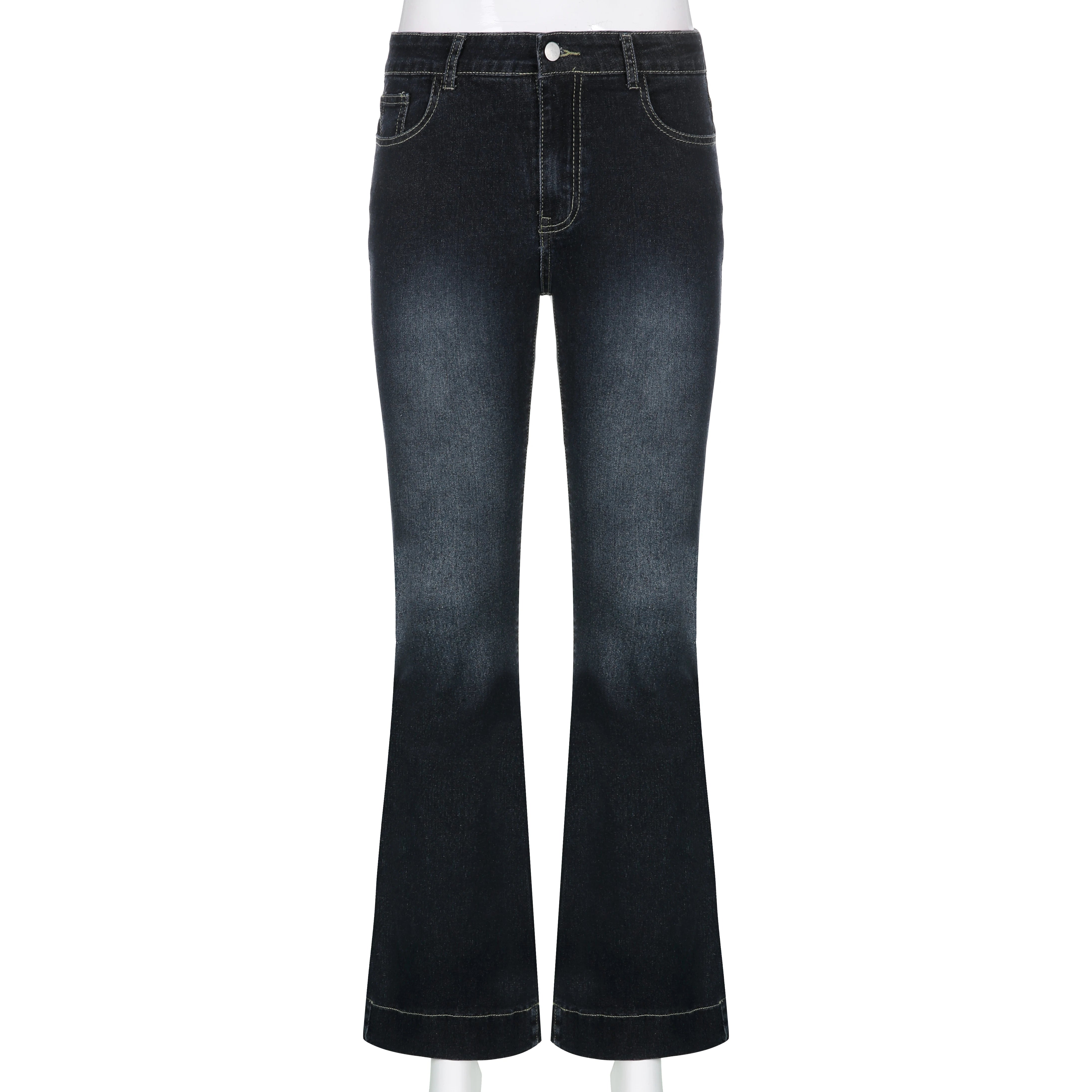 Rockmore Vintage Flare Jeans Women Low Rise Fashion Washed Jean Pants Y2K Aesthetic High Street Denim Trousers Korean Casual New RT220