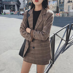 2025 Retro Plaid Blazer Set Single-breasted Jacket & Pencil Skirt 2 Pieces Skirt Suit Female Office Ladies Blazer Suit RT220