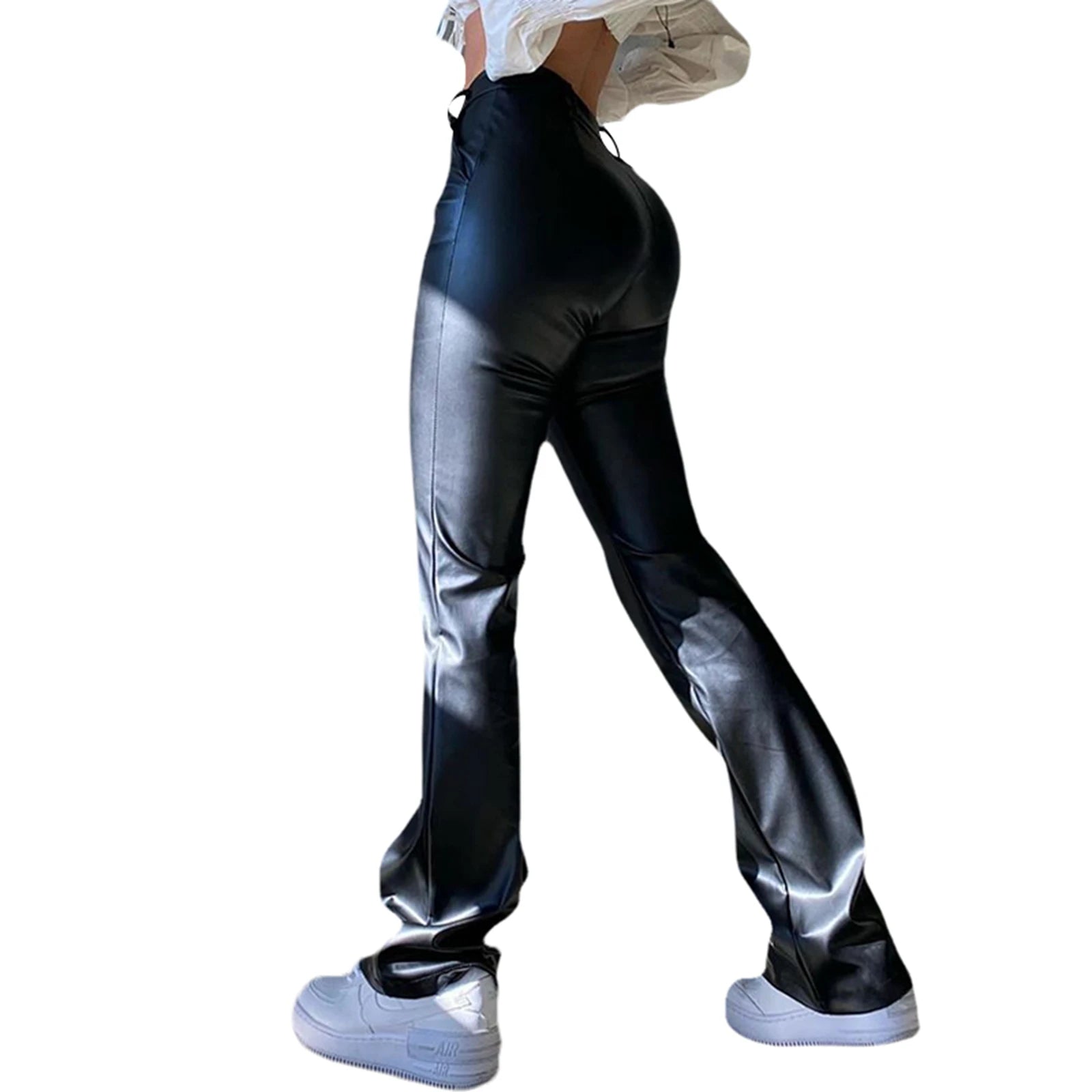 Autumn Retro Elegant Black Faux Leather Women's Trousers High Waist Skinny Pants Ladies Casual Fashion Pants Capris Streetwear RT220