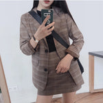 2025 Retro Plaid Blazer Set Single-breasted Jacket & Pencil Skirt 2 Pieces Skirt Suit Female Office Ladies Blazer Suit RT220
