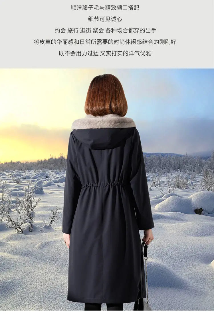 Female Hooded Fur Coat 2024 Autumn Winter New Women's The Long Jacket Coat Korean Version Trendy Imitation Fur Coat Women RT220