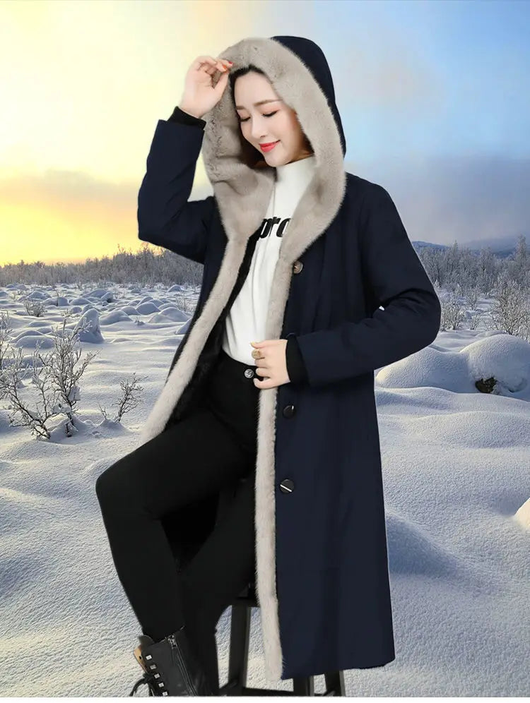 Female Hooded Fur Coat 2024 Autumn Winter New Women's The Long Jacket Coat Korean Version Trendy Imitation Fur Coat Women RT220