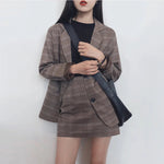 2025 Retro Plaid Blazer Set Single-breasted Jacket & Pencil Skirt 2 Pieces Skirt Suit Female Office Ladies Blazer Suit RT220