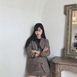 2025 Retro Plaid Blazer Set Single-breasted Jacket & Pencil Skirt 2 Pieces Skirt Suit Female Office Ladies Blazer Suit RT220