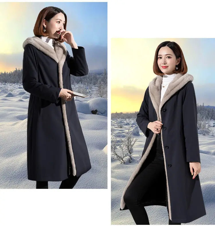 Female Hooded Fur Coat 2024 Autumn Winter New Women's The Long Jacket Coat Korean Version Trendy Imitation Fur Coat Women RT220