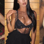 New Sexy Backless Metal Sequined Solid Camis Sleeveless Halter Hollow Out V Neck Adjustable Chain Women Nightclub Crop Tops RT220