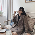 2025 Retro Plaid Blazer Set Single-breasted Jacket & Pencil Skirt 2 Pieces Skirt Suit Female Office Ladies Blazer Suit RT220