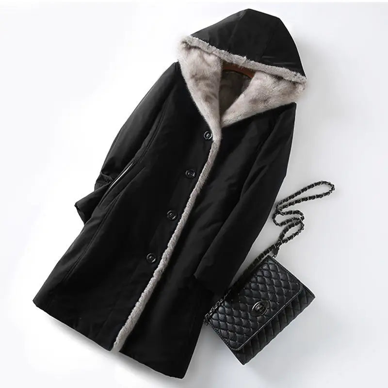 Female Hooded Fur Coat 2024 Autumn Winter New Women's The Long Jacket Coat Korean Version Trendy Imitation Fur Coat Women RT220