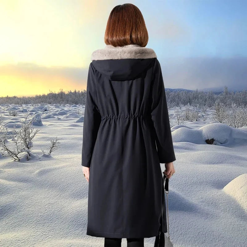 Female Hooded Fur Coat 2024 Autumn Winter New Women's The Long Jacket Coat Korean Version Trendy Imitation Fur Coat Women RT220