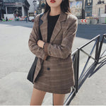 2025 Retro Plaid Blazer Set Single-breasted Jacket & Pencil Skirt 2 Pieces Skirt Suit Female Office Ladies Blazer Suit RT220
