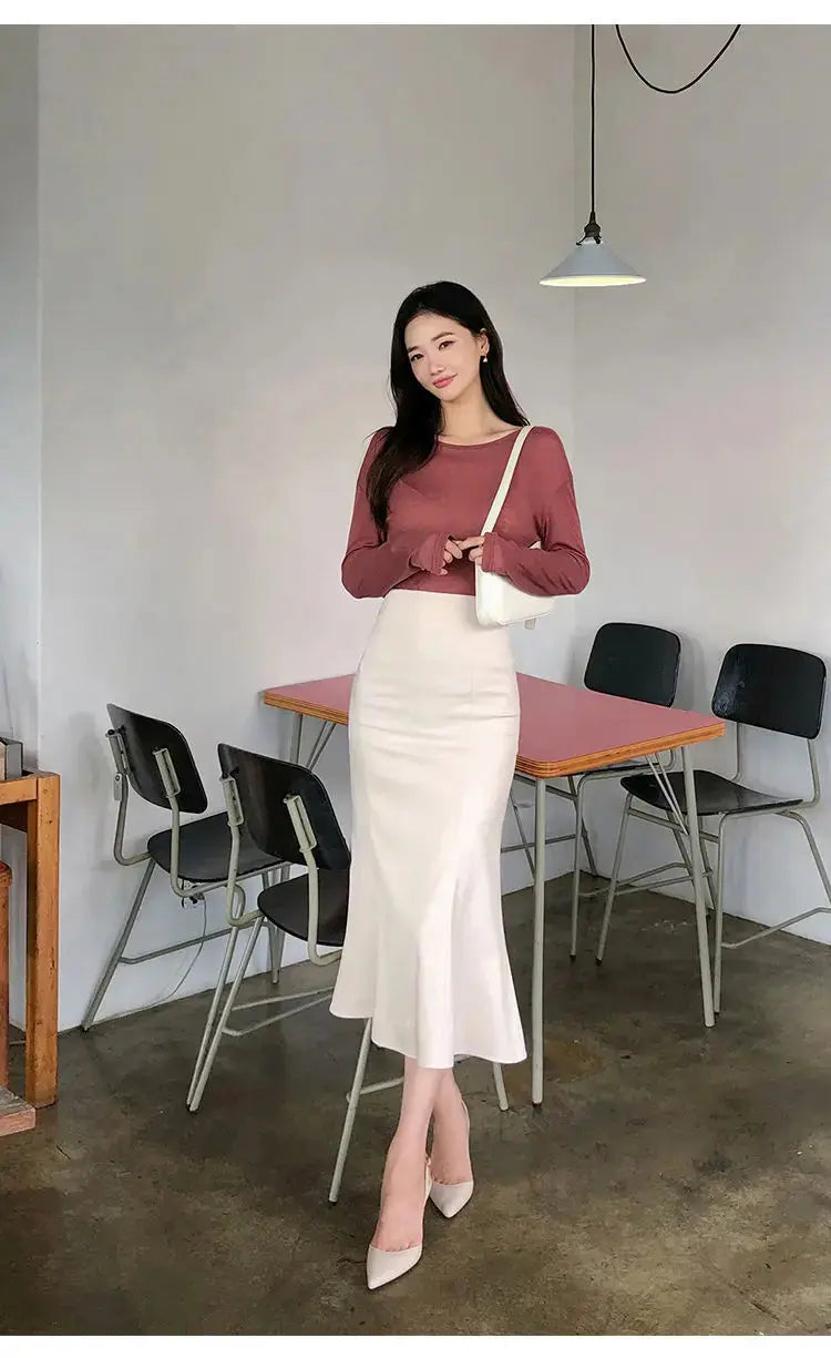 Elegant Office Long Skirts Women 2024 Fashion High Waist Bodycon White Black Skirt French Y2k Slim Corset Bridal Maxi Skirt XL RT220