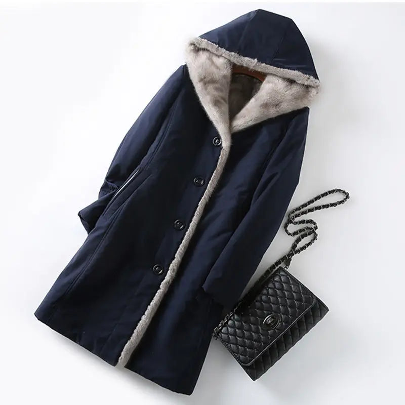 Female Hooded Fur Coat 2024 Autumn Winter New Women's The Long Jacket Coat Korean Version Trendy Imitation Fur Coat Women RT220