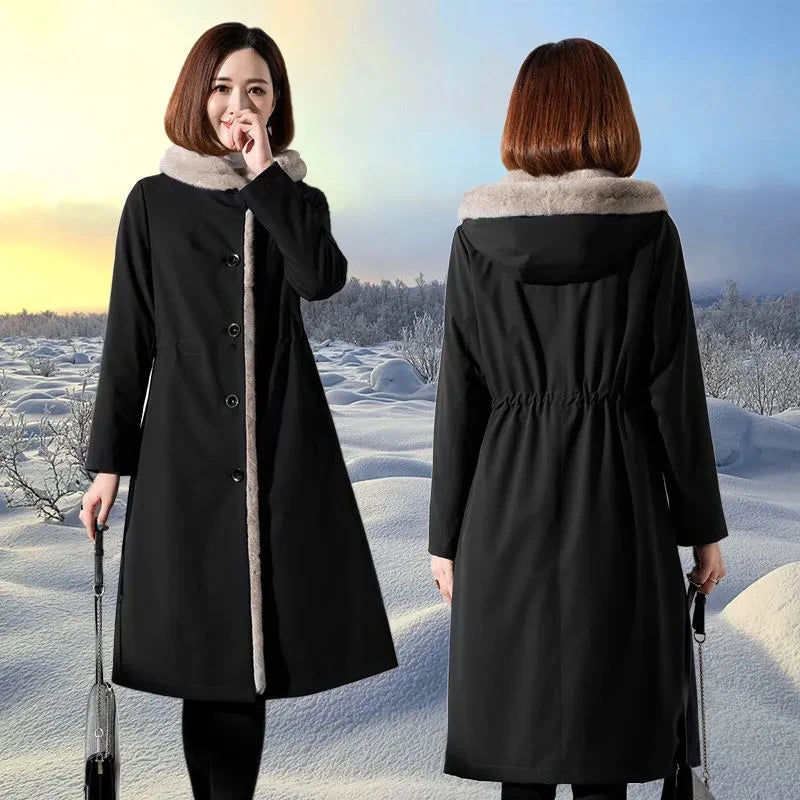 Female Hooded Fur Coat 2024 Autumn Winter New Women's The Long Jacket Coat Korean Version Trendy Imitation Fur Coat Women RT220