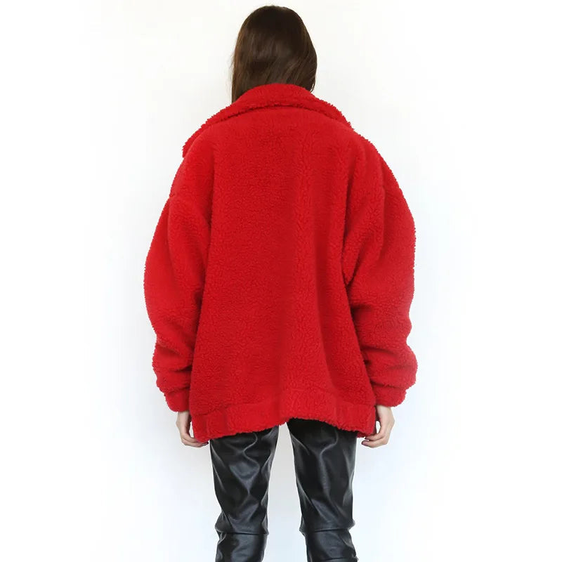 Autumn Winter Faux Fur Coat Women 2025 Khaki Casual Warm Soft Zipper Fur Jacket Plush Overcoat Pocket Teddy Coat Female Jacket RT220