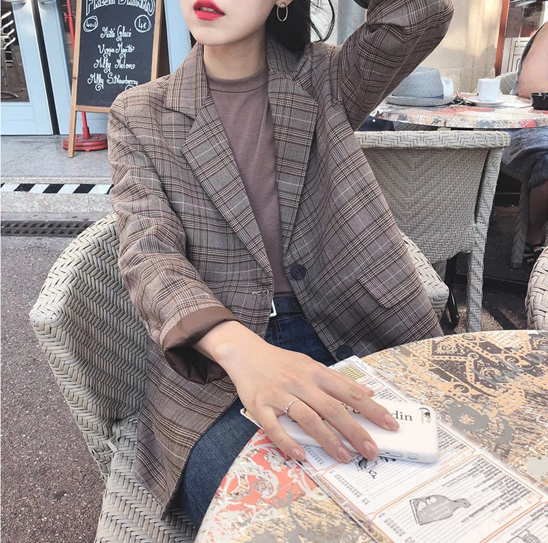 2025 Retro Plaid Blazer Set Single-breasted Jacket & Pencil Skirt 2 Pieces Skirt Suit Female Office Ladies Blazer Suit RT220