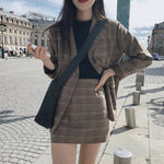 2025 Retro Plaid Blazer Set Single-breasted Jacket & Pencil Skirt 2 Pieces Skirt Suit Female Office Ladies Blazer Suit RT220