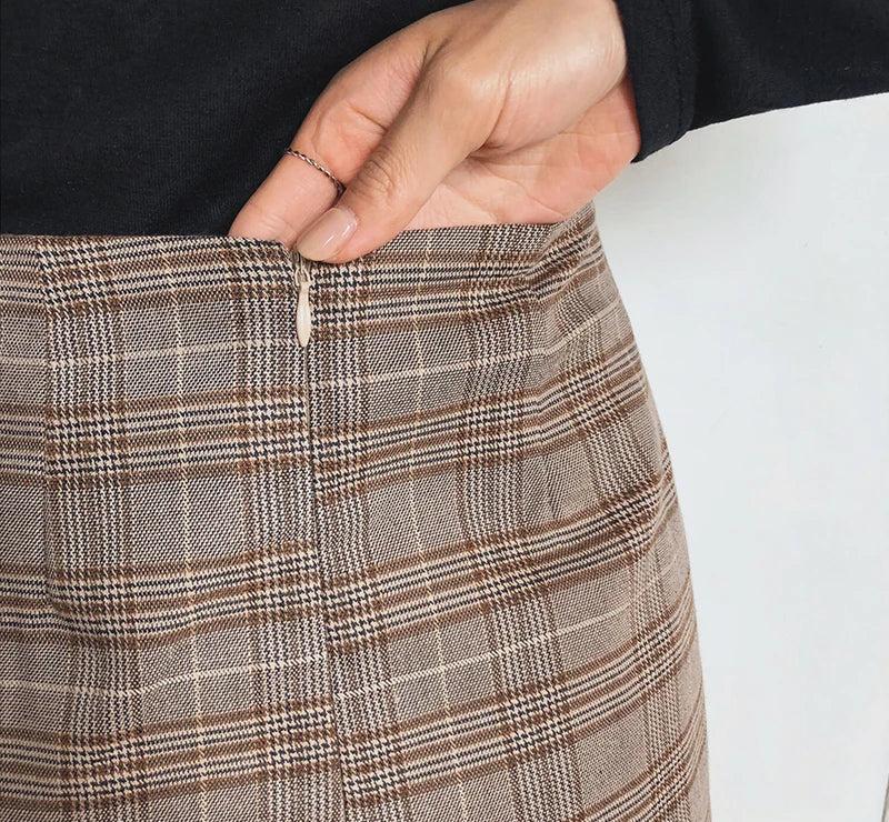 2025 Retro Plaid Blazer Set Single-breasted Jacket & Pencil Skirt 2 Pieces Skirt Suit Female Office Ladies Blazer Suit RT220