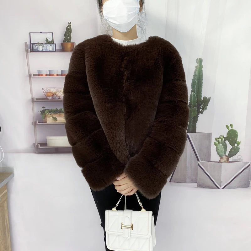 2021 New Fur Coat Women Winter High Quality Fashion Faux Fur Coat Artificial Fox Short Jacket RT220