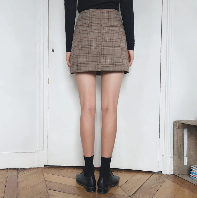 2025 Retro Plaid Blazer Set Single-breasted Jacket & Pencil Skirt 2 Pieces Skirt Suit Female Office Ladies Blazer Suit RT220