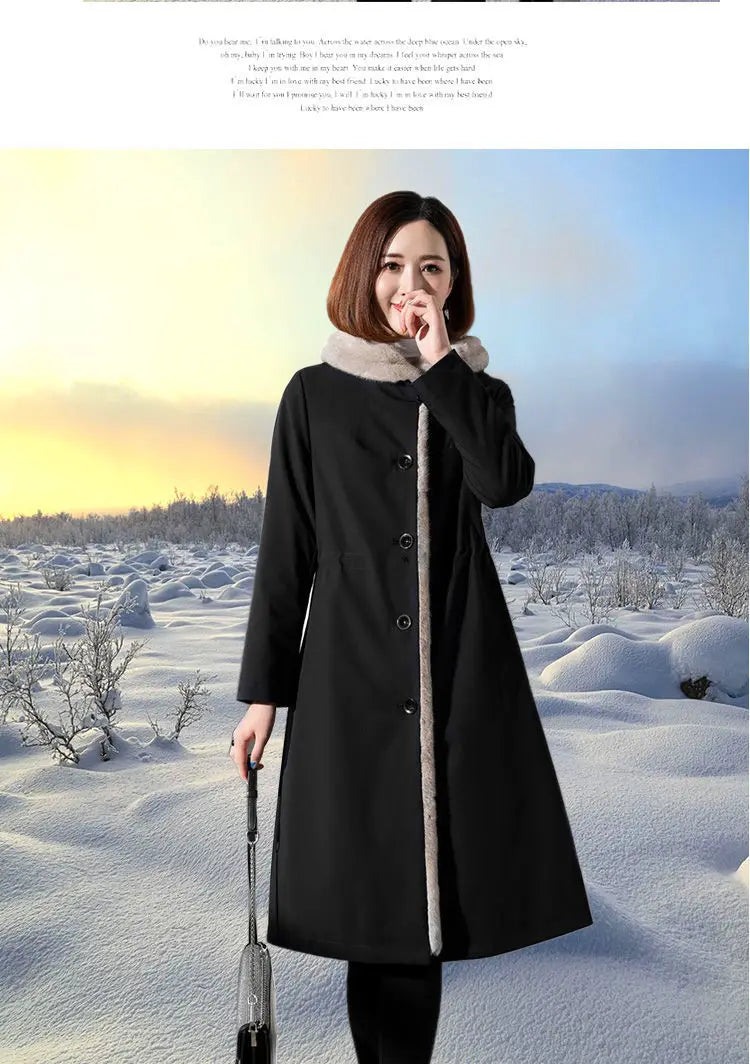 Female Hooded Fur Coat 2024 Autumn Winter New Women's The Long Jacket Coat Korean Version Trendy Imitation Fur Coat Women RT220