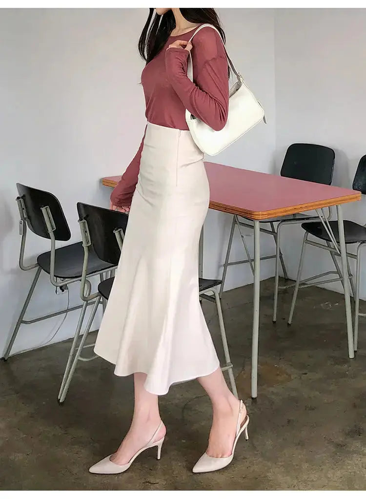 Elegant Office Long Skirts Women 2024 Fashion High Waist Bodycon White Black Skirt French Y2k Slim Corset Bridal Maxi Skirt XL RT220