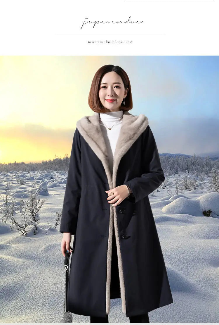 Female Hooded Fur Coat 2024 Autumn Winter New Women's The Long Jacket Coat Korean Version Trendy Imitation Fur Coat Women RT220