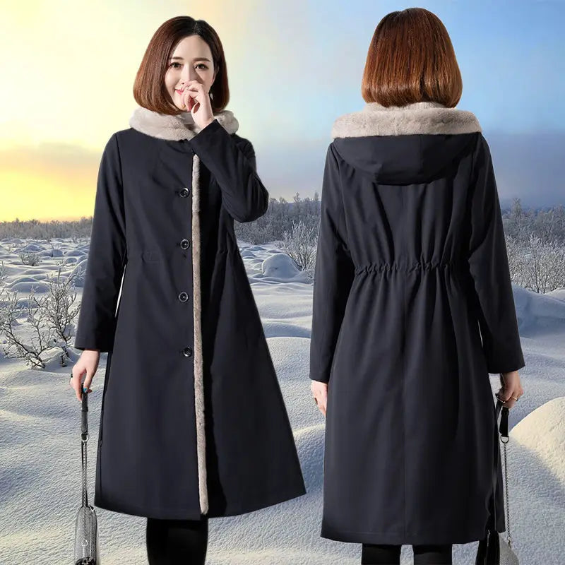 Female Hooded Fur Coat 2024 Autumn Winter New Women's The Long Jacket Coat Korean Version Trendy Imitation Fur Coat Women RT220