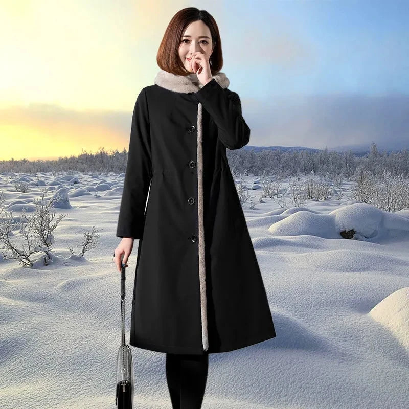 Female Hooded Fur Coat 2024 Autumn Winter New Women's The Long Jacket Coat Korean Version Trendy Imitation Fur Coat Women RT220