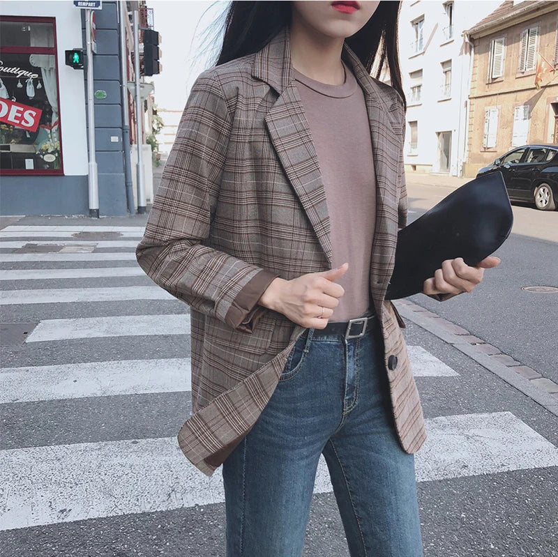 2025 Retro Plaid Blazer Set Single-breasted Jacket & Pencil Skirt 2 Pieces Skirt Suit Female Office Ladies Blazer Suit RT220