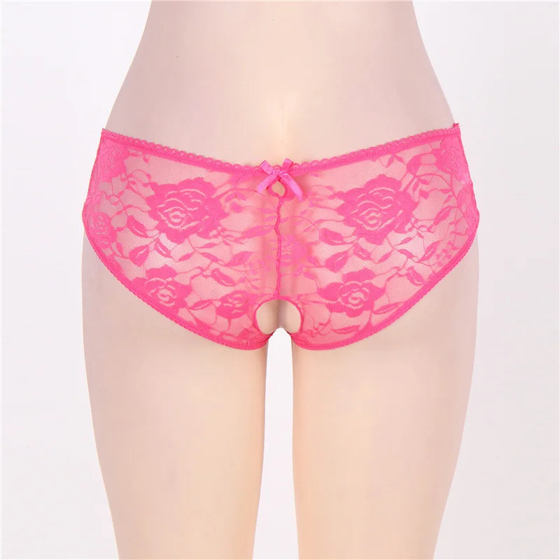 Comeondear Lace Panties Low-waist Underwear Thong Female G String Bandage Plus Size Lingerie Strappy Briefs Crotchless Intimates RT220