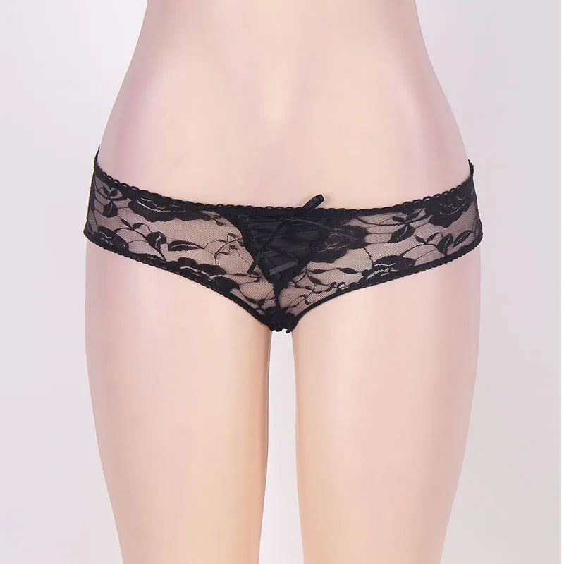 Comeondear Lace Panties Low-waist Underwear Thong Female G String Bandage Plus Size Lingerie Strappy Briefs Crotchless Intimates RT220