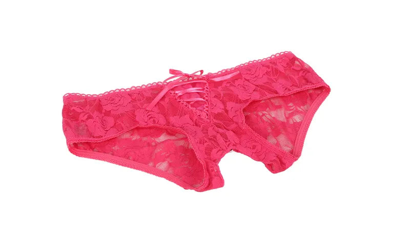 Comeondear Lace Panties Low-waist Underwear Thong Female G String Bandage Plus Size Lingerie Strappy Briefs Crotchless Intimates RT220