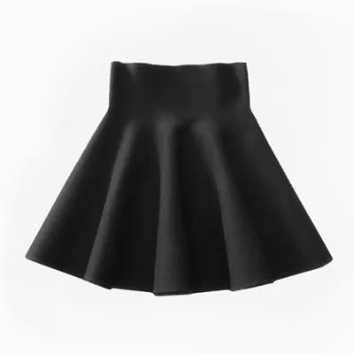 Autumn Winter Korean Women Skirt Knitting Woolen Midi Skirt Winter Ladies High Waist Casual Pleated Elastic Flared Skirts Womens RT220