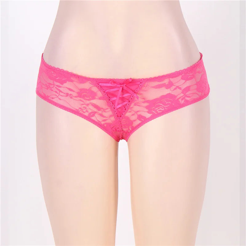Comeondear Lace Panties Low-waist Underwear Thong Female G String Bandage Plus Size Lingerie Strappy Briefs Crotchless Intimates RT220
