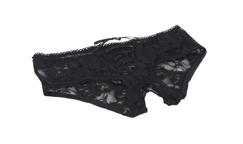 Comeondear Lace Panties Low-waist Underwear Thong Female G String Bandage Plus Size Lingerie Strappy Briefs Crotchless Intimates RT220