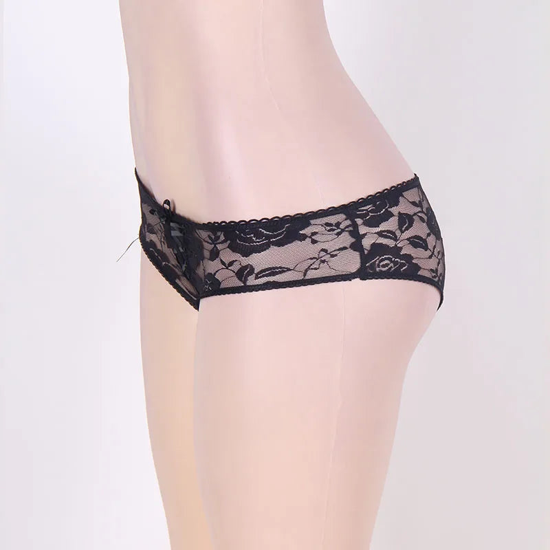 Comeondear Lace Panties Low-waist Underwear Thong Female G String Bandage Plus Size Lingerie Strappy Briefs Crotchless Intimates RT220