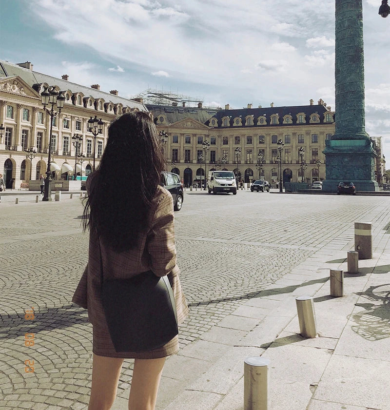 2025 Retro Plaid Blazer Set Single-breasted Jacket & Pencil Skirt 2 Pieces Skirt Suit Female Office Ladies Blazer Suit RT220