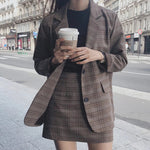 2025 Retro Plaid Blazer Set Single-breasted Jacket & Pencil Skirt 2 Pieces Skirt Suit Female Office Ladies Blazer Suit RT220