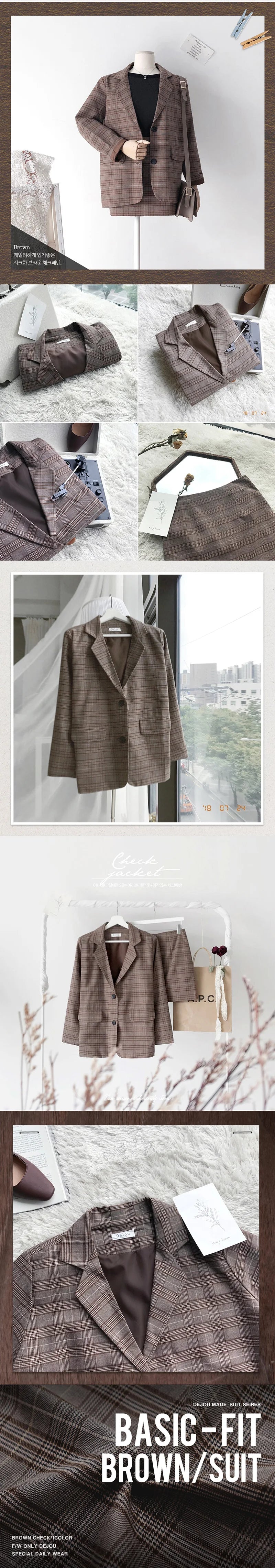 2025 Retro Plaid Blazer Set Single-breasted Jacket & Pencil Skirt 2 Pieces Skirt Suit Female Office Ladies Blazer Suit RT220