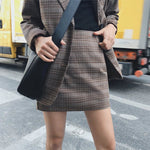 2025 Retro Plaid Blazer Set Single-breasted Jacket & Pencil Skirt 2 Pieces Skirt Suit Female Office Ladies Blazer Suit RT220
