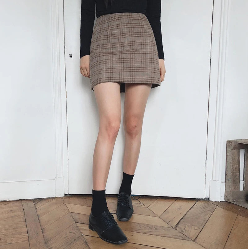 2025 Retro Plaid Blazer Set Single-breasted Jacket & Pencil Skirt 2 Pieces Skirt Suit Female Office Ladies Blazer Suit RT220